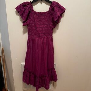 Hanna Banana eyelet floral smocked hi lo dress size 10